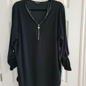 Black zip front blouse